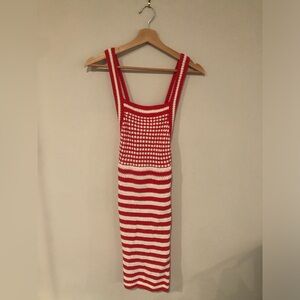 URBAN OUTFITTERS Red and White Striped Crochet Dress SIZE MEDIUM - NWT